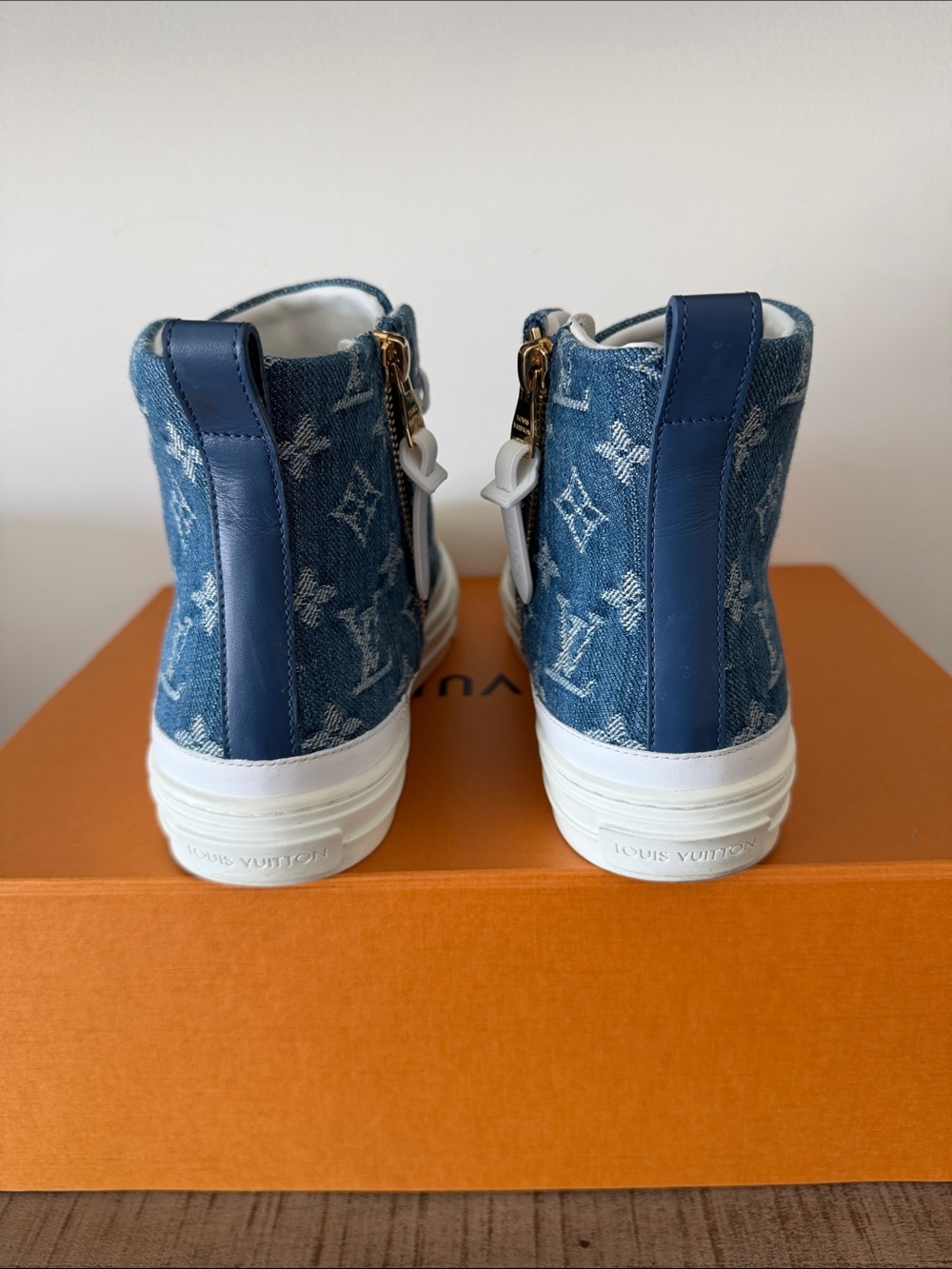 Louis Vuitton Blue Denim Monogram High-Top Sneakers - Picture 4 of 14
